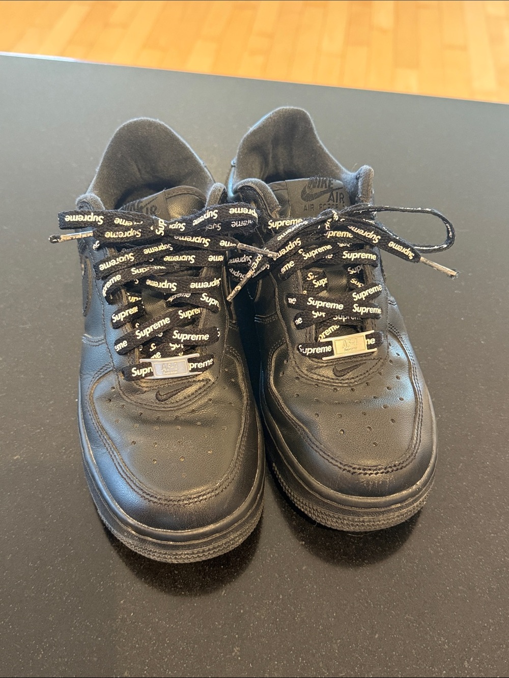 Supreme Black Men's Sneakers with Logo Laces